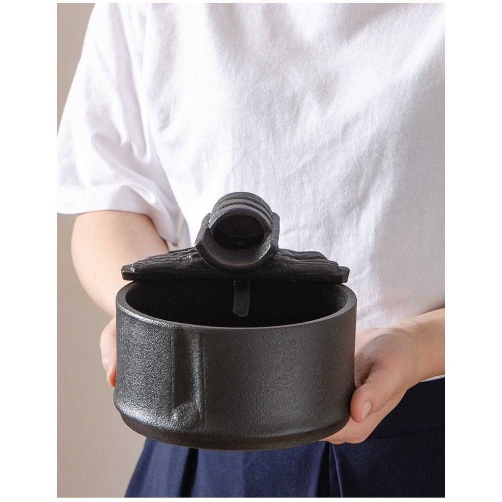 Mini Zen Ceramic Round Desktop Fish Tank, Flowing Water Fountain, Humidifier & Money Tree Decor with Waterfall Spray