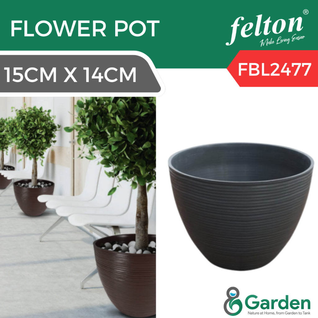 FELTON Round Flower Pot FBL2477/2478/2479 Indoor Outdoor Use Pasu Bunga Plastik Hiasan Taman Rumah