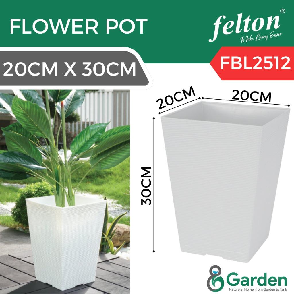 FELTON Square Pot FBL2511/FBL2512 Pasu Bunga Plastic | White Brown Grey | Indoor Outdoor Plant Flower Pot