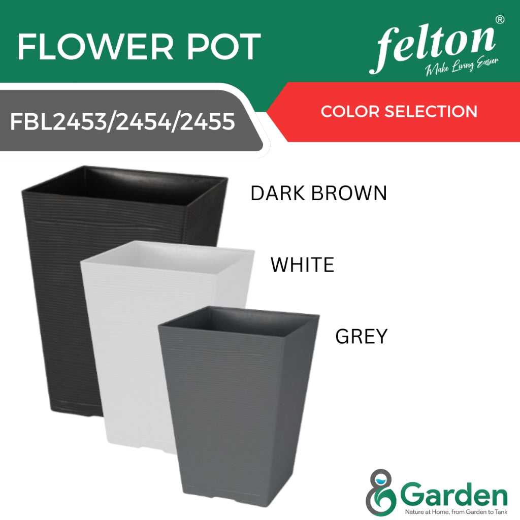 Felton Square Pot FBL 2453/2454/2455 Pasu Bunga Plastik | Modern Plant Pot for Indoor Outdoor Garden Use Flower Pot