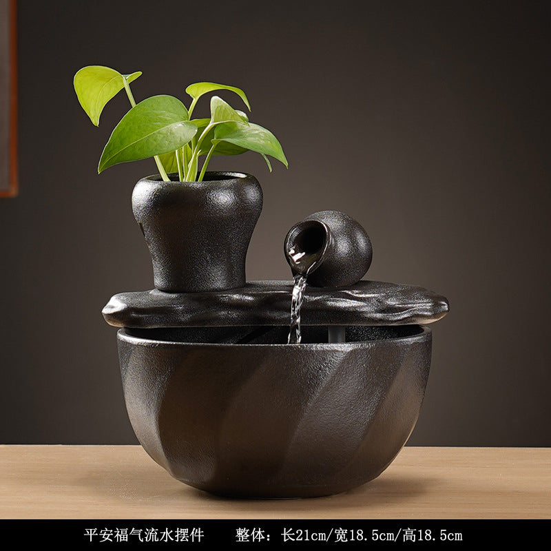 Tabletop Water Fountain with Plant Pot | Indoor Feng Shui Decor