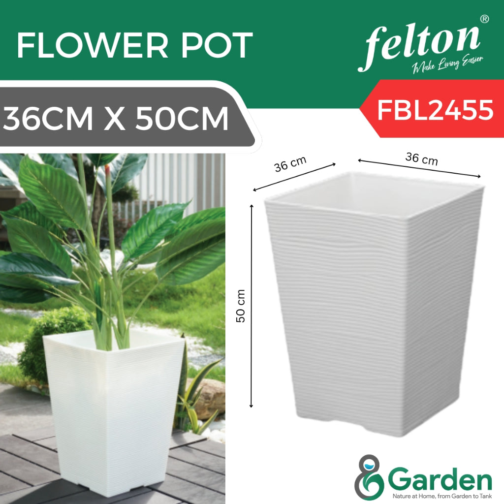 Felton Square Pot FBL 2453/2454/2455 Pasu Bunga Plastik | Modern Plant Pot for Indoor Outdoor Garden Use Flower Pot