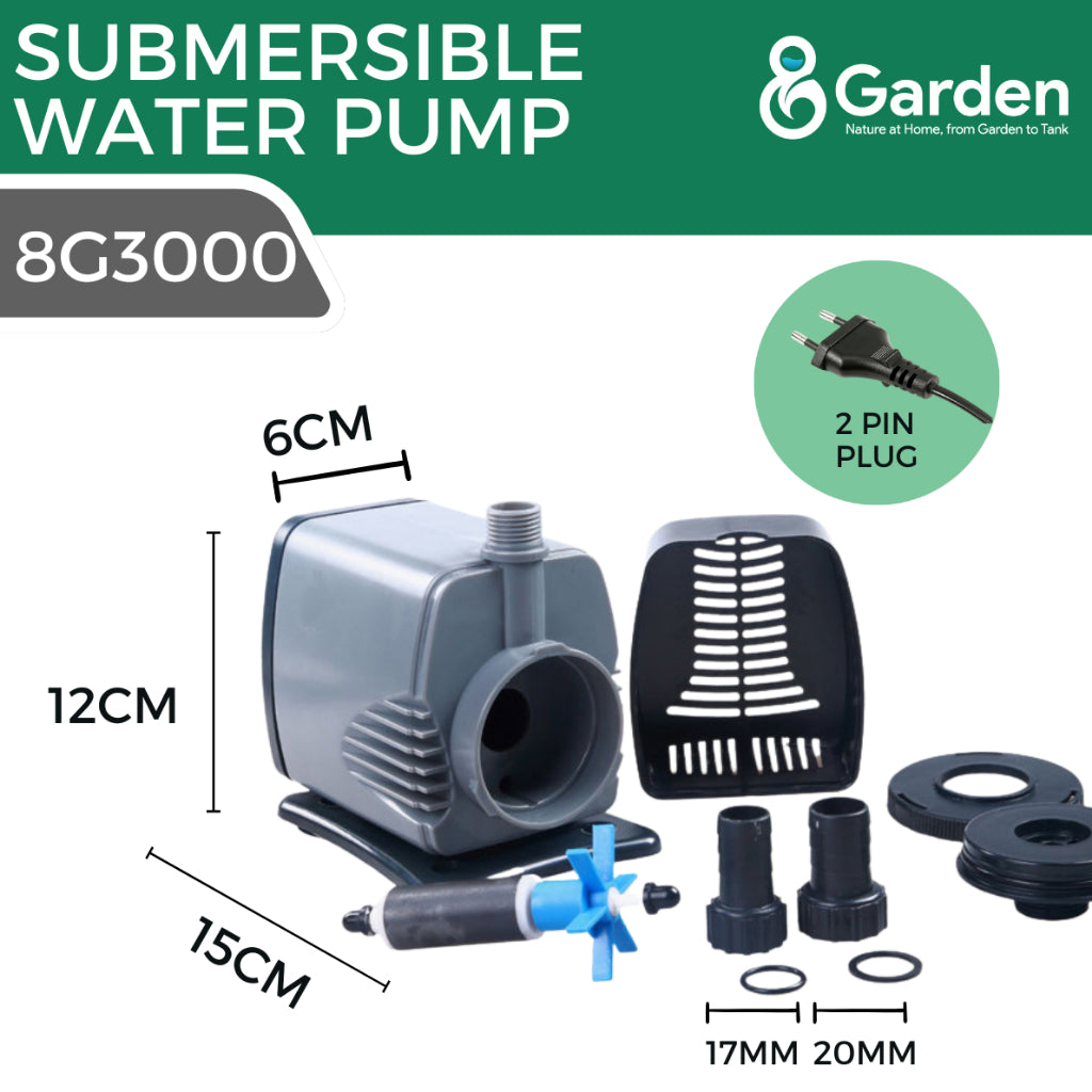 8GARDEN Submersible Water Pump 500 / 2000 / 3000L/H | Ultra Quiet | Adjustable Flow | Aquarium | Pond | Hydroponic