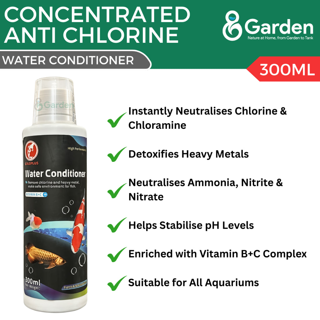 GOLDPLUS Premium Water Conditioner 300ml Chlorine Remover Heavy Metal Detox Ammonia Neutralizer Vitamin B+C Fresh Marine