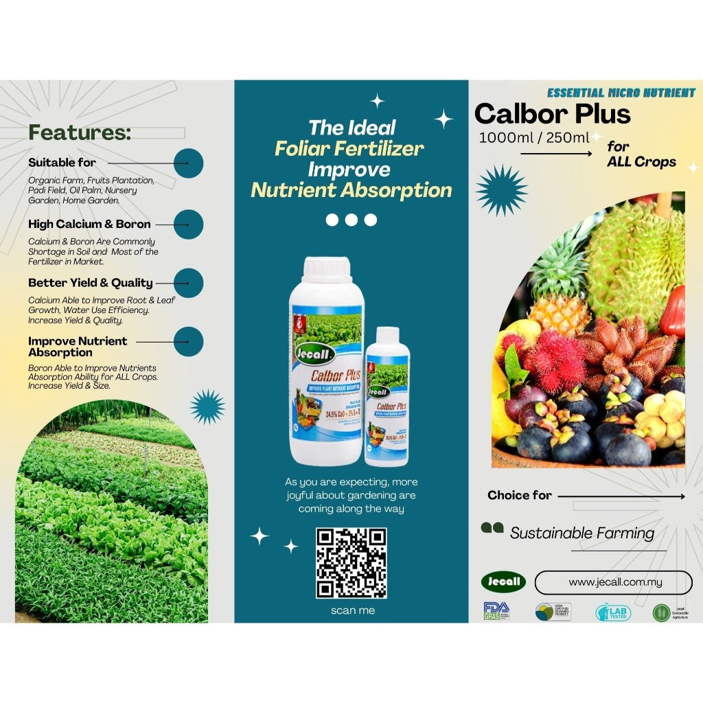 Jecall-Bio Calbor Plus 250ml – Baja Foliar Kalsium & Boron, Untuk Bunga, Buah & Sayur, Suburkan Tanaman