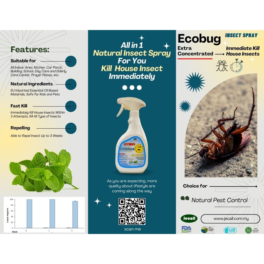 Jecall-Bio Ecobug Spray 500ml – Penghalau Lipas Organik, Natural Insect Repellent, Cockroach Fleas