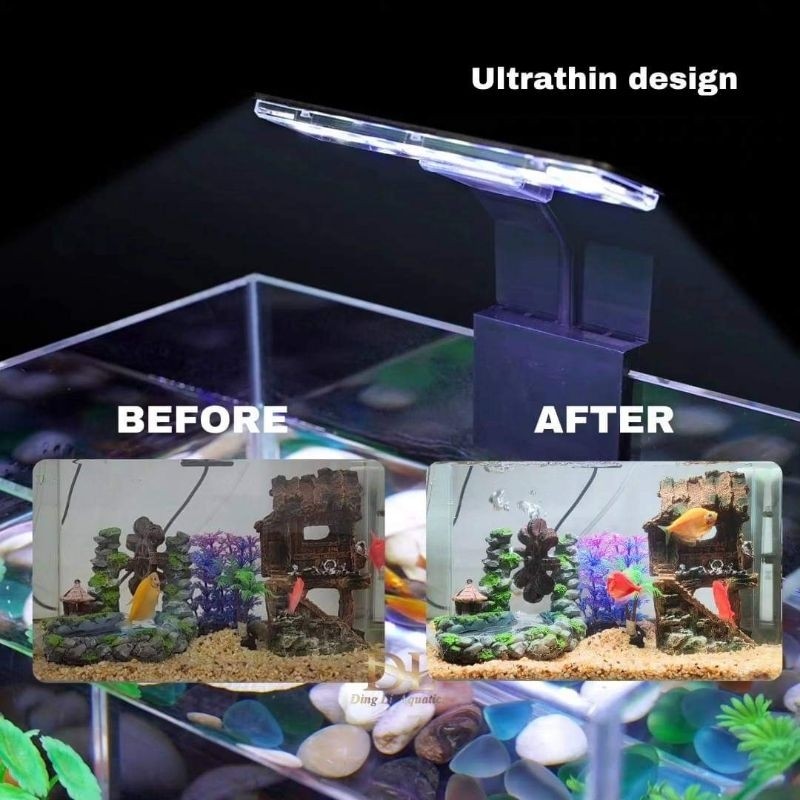 GEBO Ultrathin LED Clamping Light – 12cm (Red, Blue, White) for Aquarium Tank ≤5mm Glass