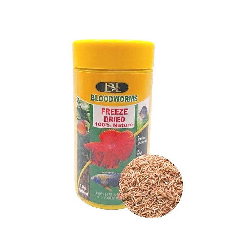 DL Freeze Dried Bloodworms 10g | 100% Natural Fish Food for All Aquarium Fish (High Protein)