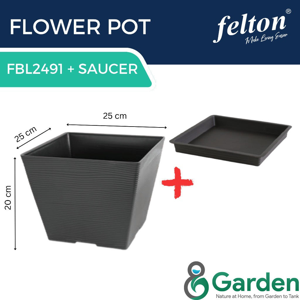 Felton Square Pot FBL2491 / FBL2492 / FBL2493 / FBL2494 / FBL2495 | Plastic Flower Pot | Pasu Bunga Taman
