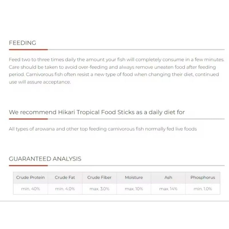 Hikari Tropical Food Sticks 250g | For Arowana & Large Carnivorous Fish | Makanan Ikan