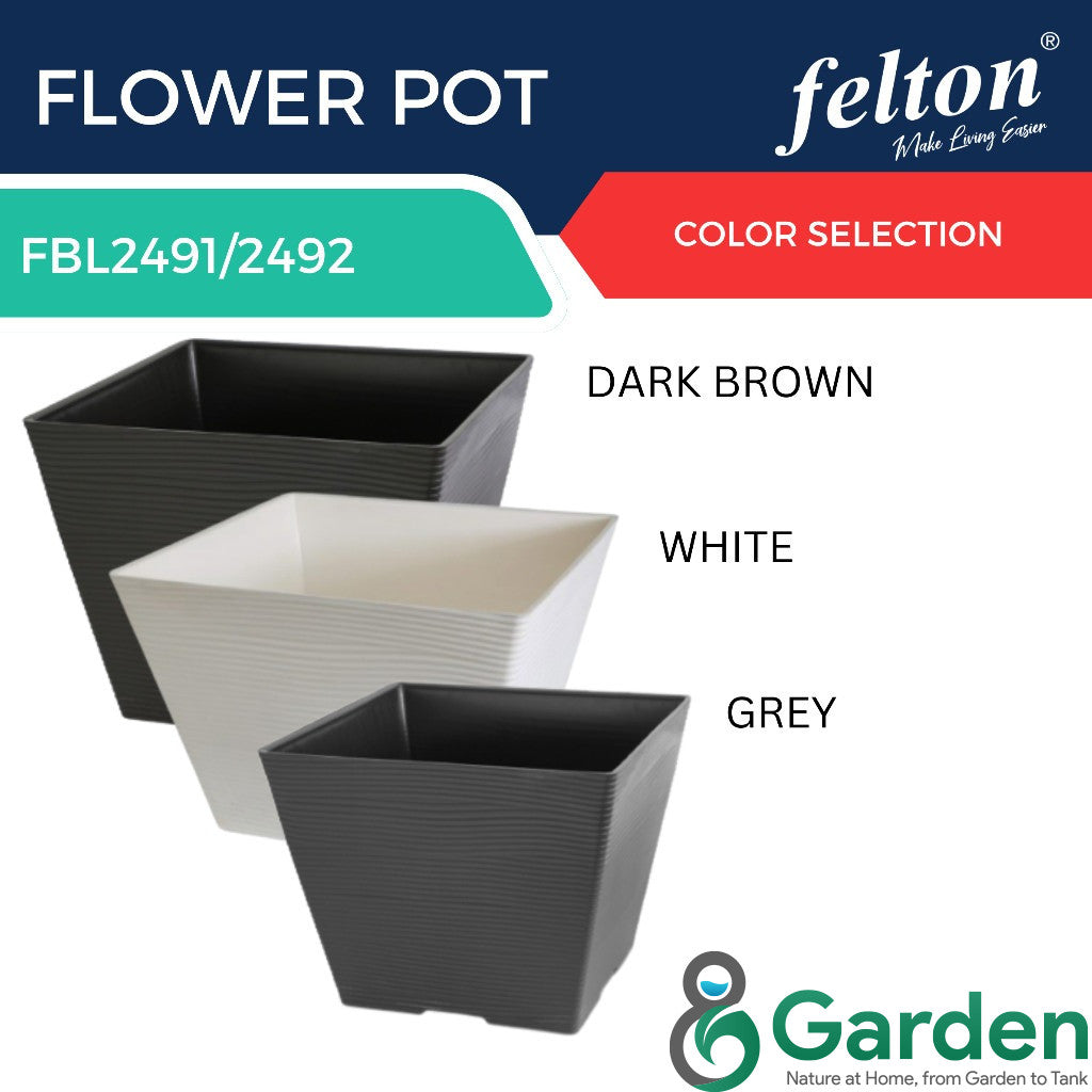 Felton Square Pot FBL2491 / FBL2492 / FBL2493 / FBL2494 / FBL2495 | Plastic Flower Pot | Pasu Bunga Taman