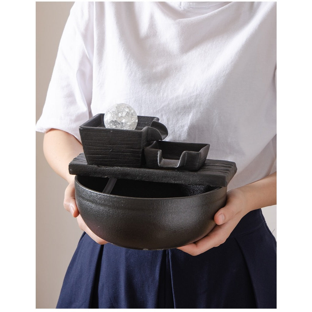 Ceramic Round Desktop Fish Tank with Water Pump, Automatic Flowing Water Fountain, Office & Living Room Water Landscape