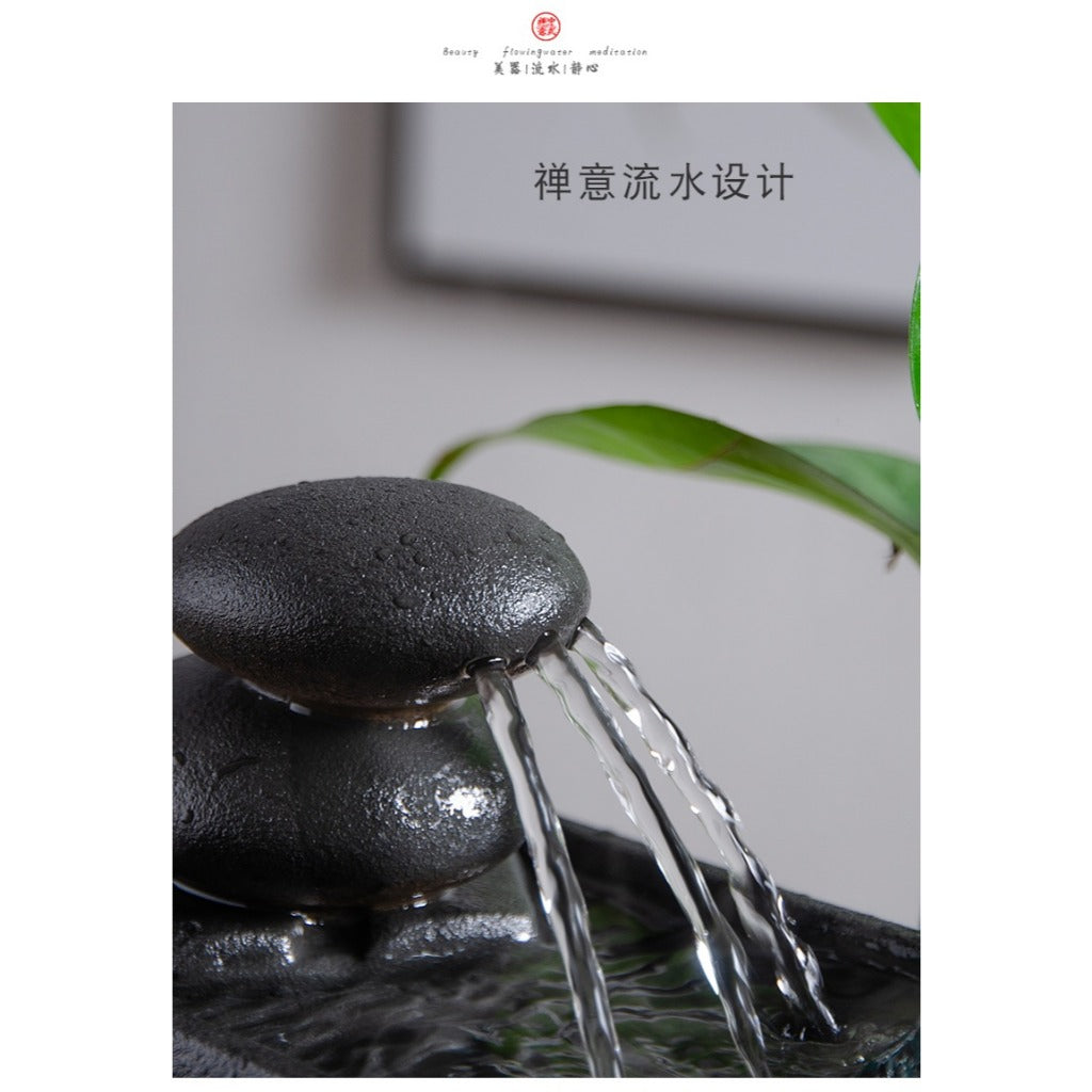 Chinese Zen Ceramic Small Fish Tank with Water Pump, Flowing Water Fountain, Micro Landscape Decor Ornament
