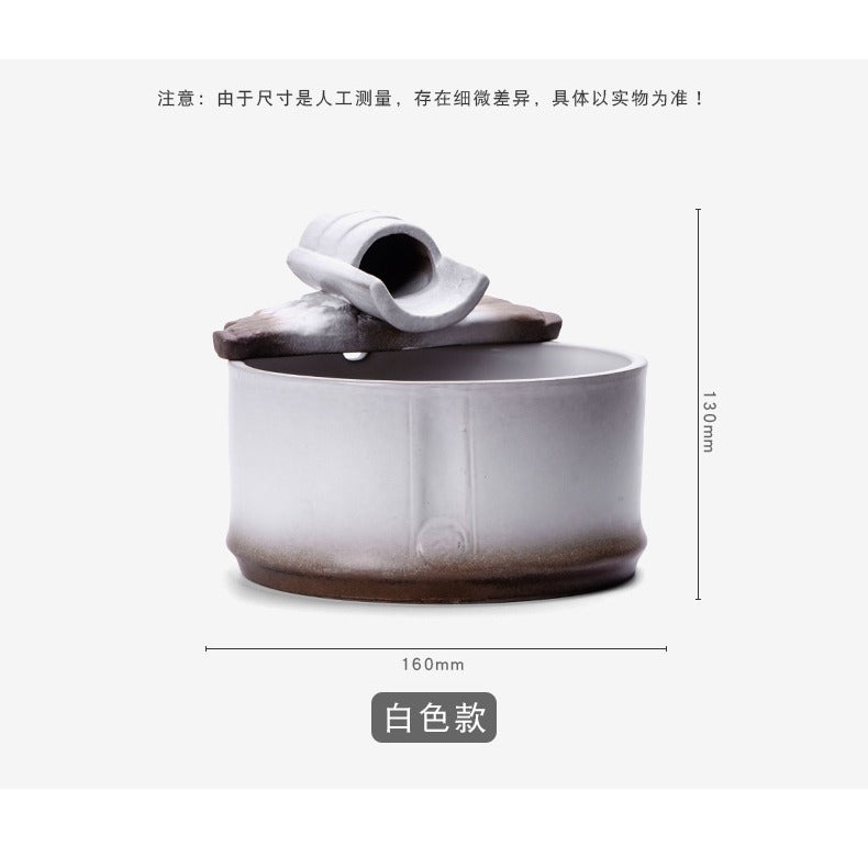 Mini Zen Ceramic Round Desktop Fish Tank, Flowing Water Fountain, Humidifier & Money Tree Decor with Waterfall Spray