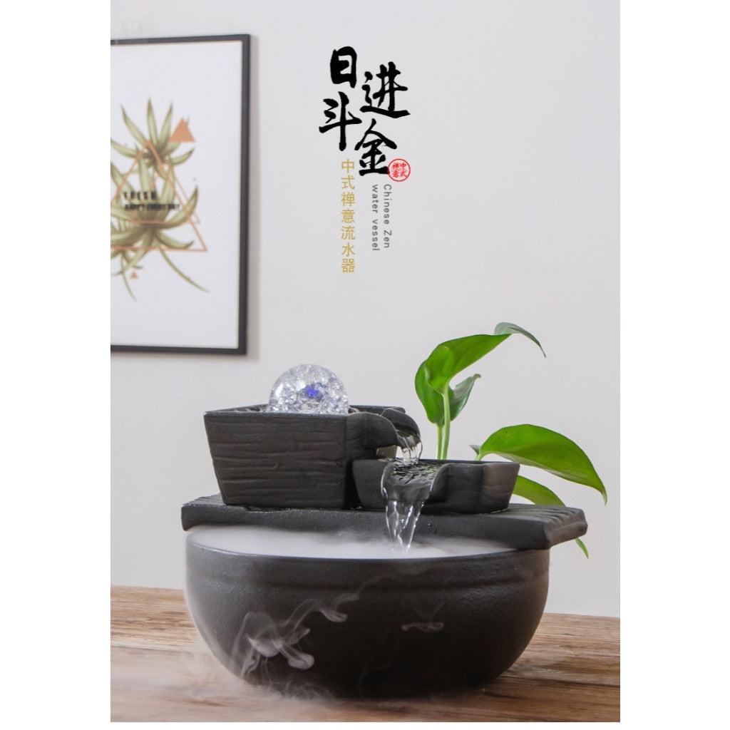 Ceramic Round Desktop Fish Tank with Water Pump, Automatic Flowing Water Fountain, Office & Living Room Water Landscape