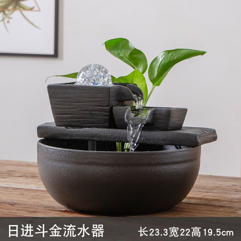 Ceramic Round Desktop Fish Tank with Water Pump, Automatic Flowing Water Fountain, Office & Living Room Water Landscape