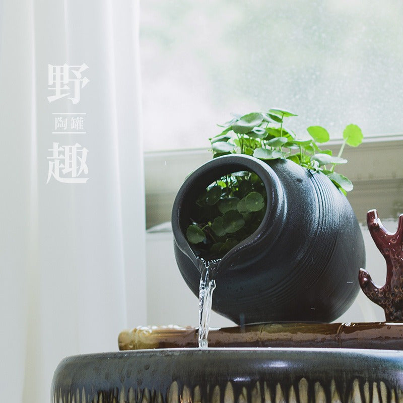 Feng Shui Fish Tank Ceramic Pot Water Circulation Decoration Ornament Aquatic Plant Landscape Hydroponics Filter Vase
