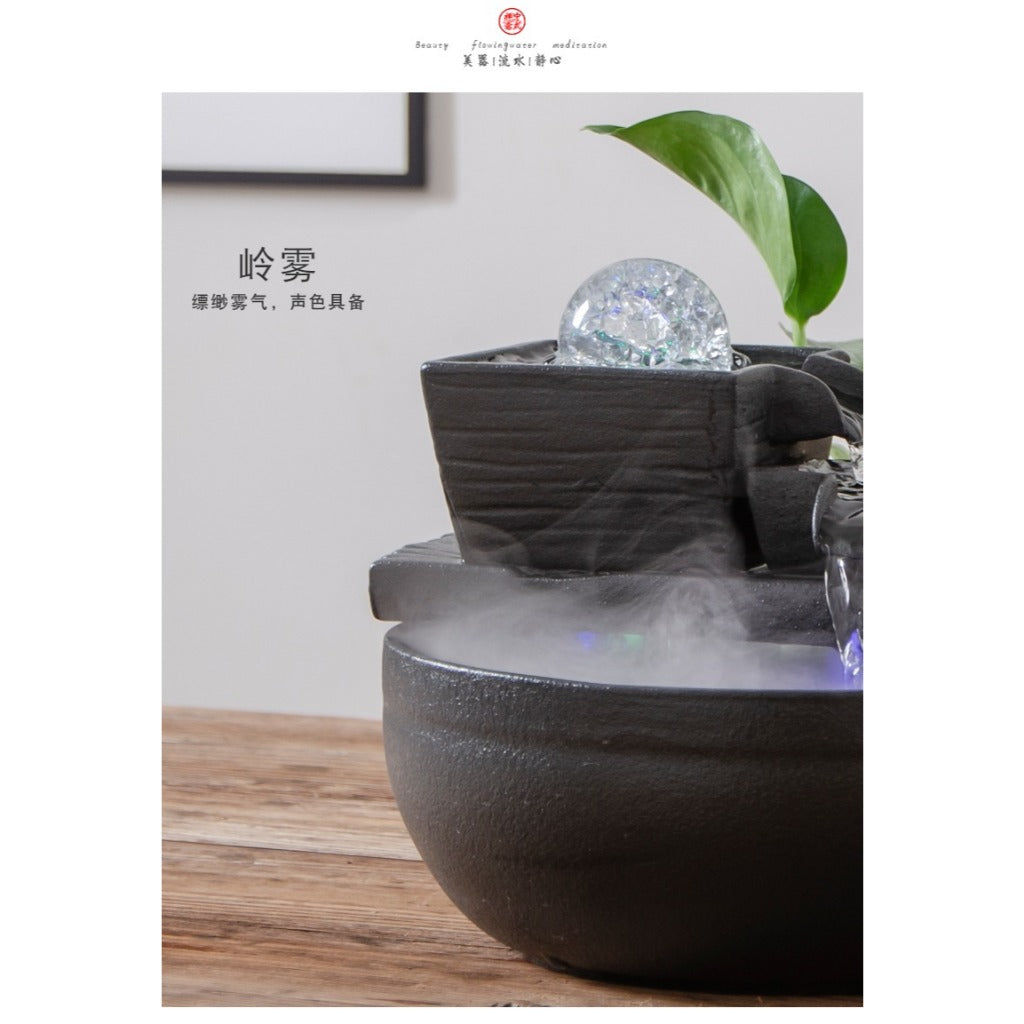 Ceramic Round Desktop Fish Tank with Water Pump, Automatic Flowing Water Fountain, Office & Living Room Water Landscape