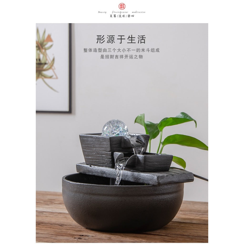 Ceramic Round Desktop Fish Tank with Water Pump, Automatic Flowing Water Fountain, Office &amp; Living Room Water Landscape