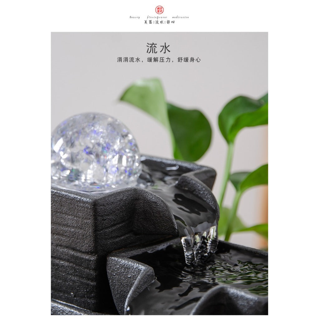 Ceramic Round Desktop Fish Tank with Water Pump, Automatic Flowing Water Fountain, Office & Living Room Water Landscape