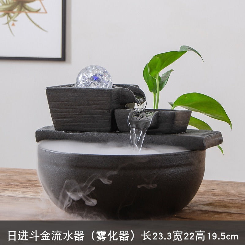 Ceramic Round Desktop Fish Tank with Water Pump, Automatic Flowing Water Fountain, Office & Living Room Water Landscape