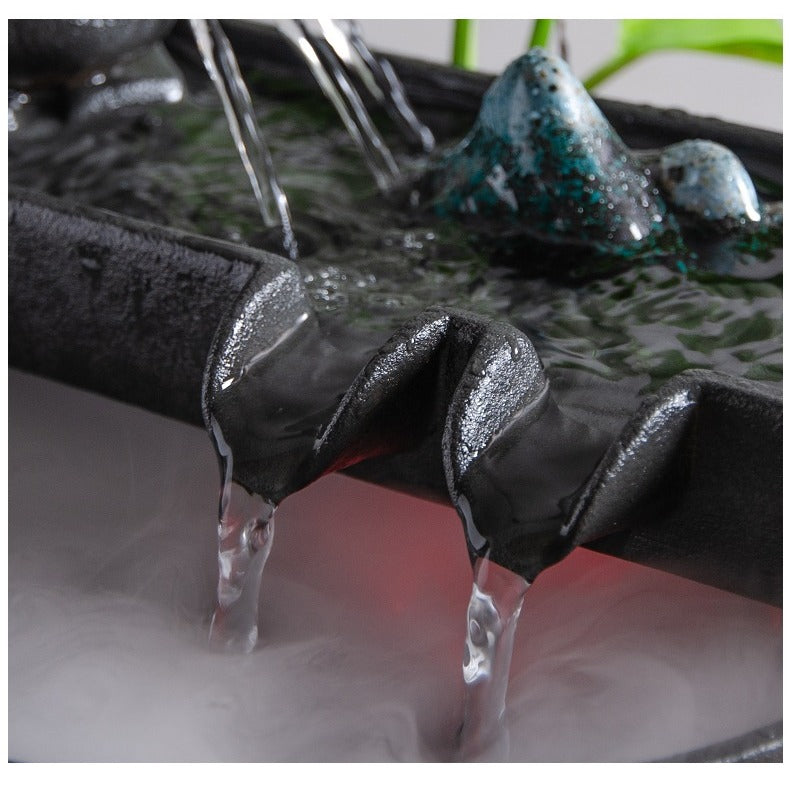 Chinese Zen Ceramic Small Fish Tank with Water Pump, Flowing Water Fountain, Micro Landscape Decor Ornament