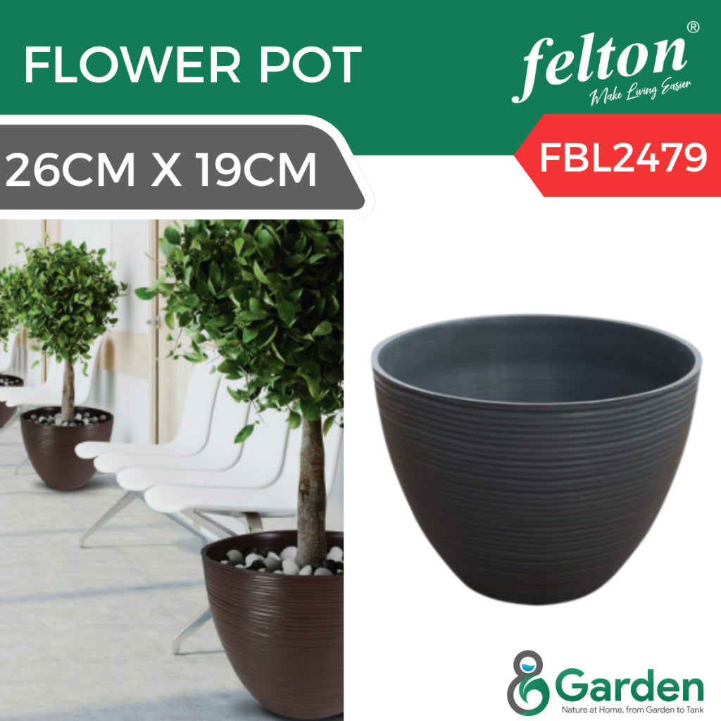 FELTON Round Flower Pot FBL2477/2478/2479 Indoor Outdoor Use Pasu Bunga Plastik Hiasan Taman Rumah