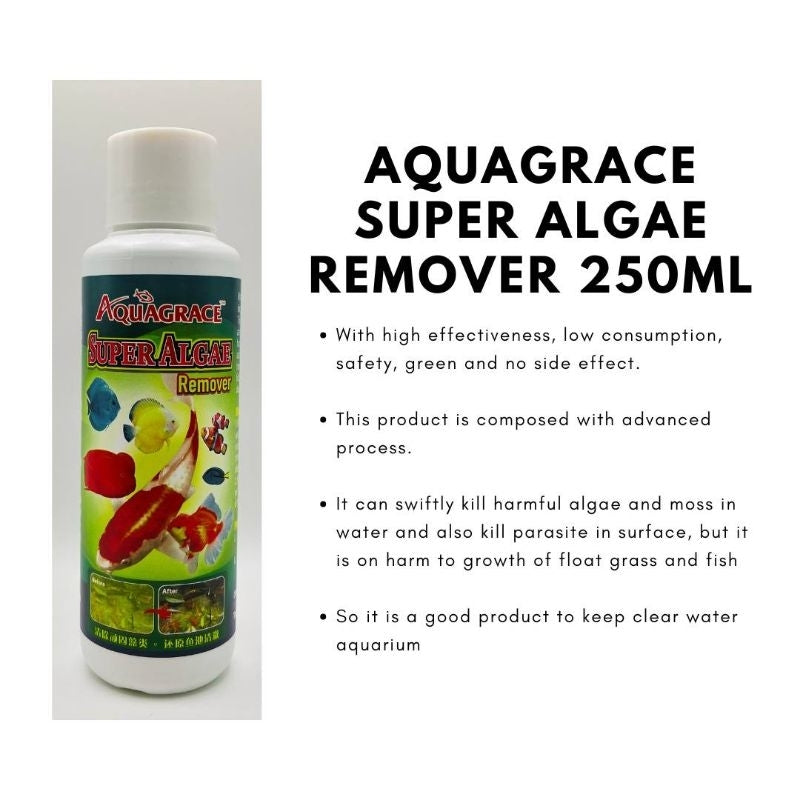 AquaGrace Super Algae Remover Concentrate 250ml - Effective Solution for Clear Aquariums & Ponds