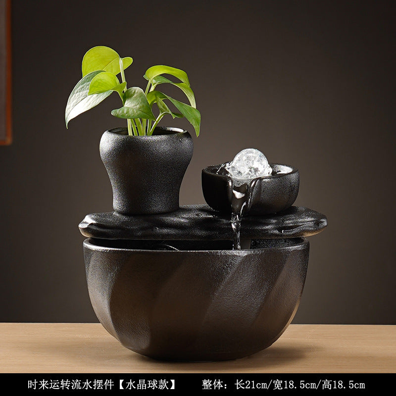 Tabletop Water Fountain with Plant Pot | Indoor Feng Shui Decor