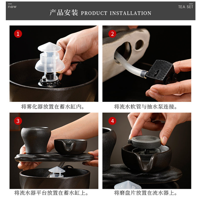 Tabletop Water Fountain with Plant Pot | Indoor Feng Shui Decor