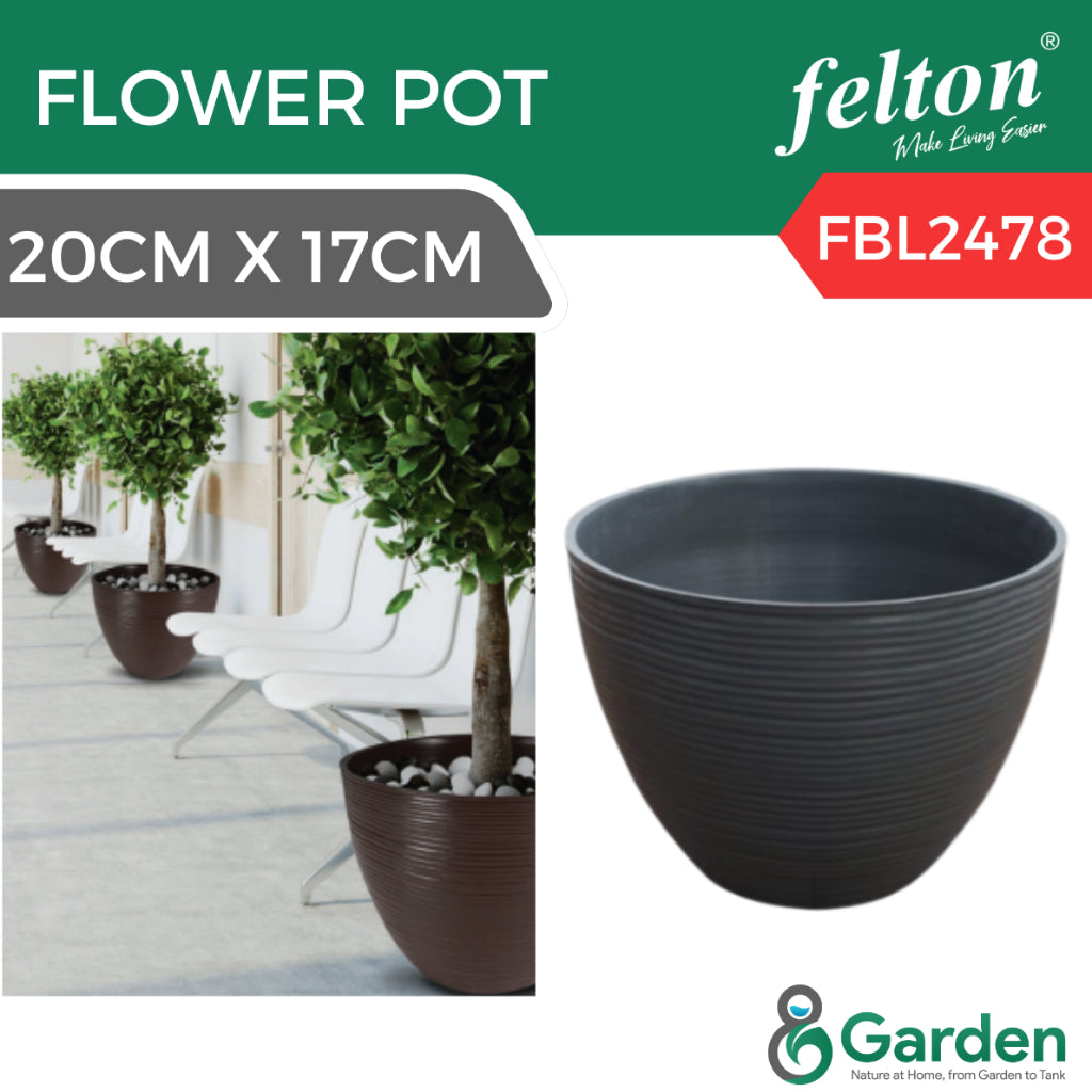 FELTON Round Flower Pot FBL2477/2478/2479 Indoor Outdoor Use Pasu Bunga Plastik Hiasan Taman Rumah