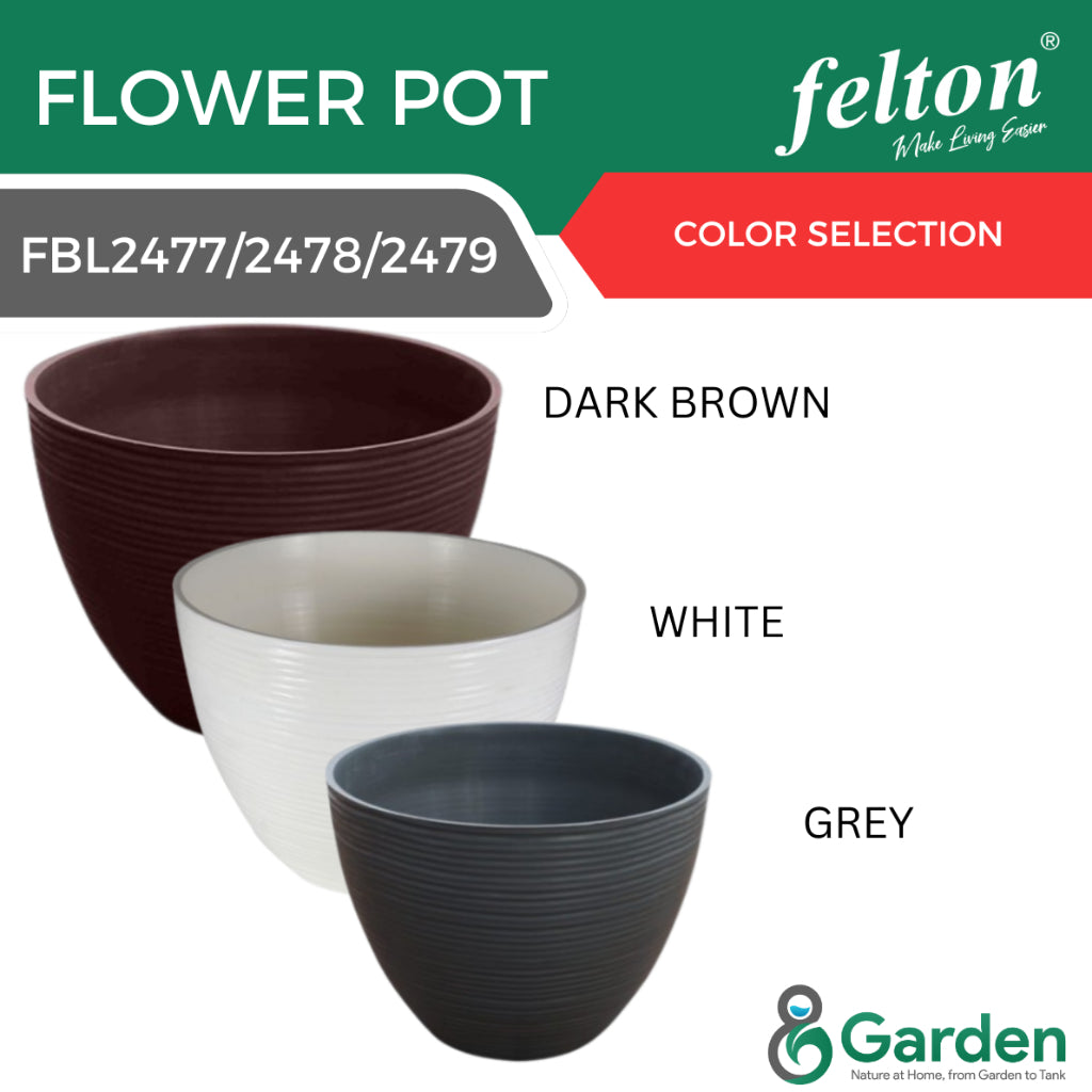 FELTON Round Flower Pot FBL2477/2478/2479 Indoor Outdoor Use Pasu Bunga Plastik Hiasan Taman Rumah