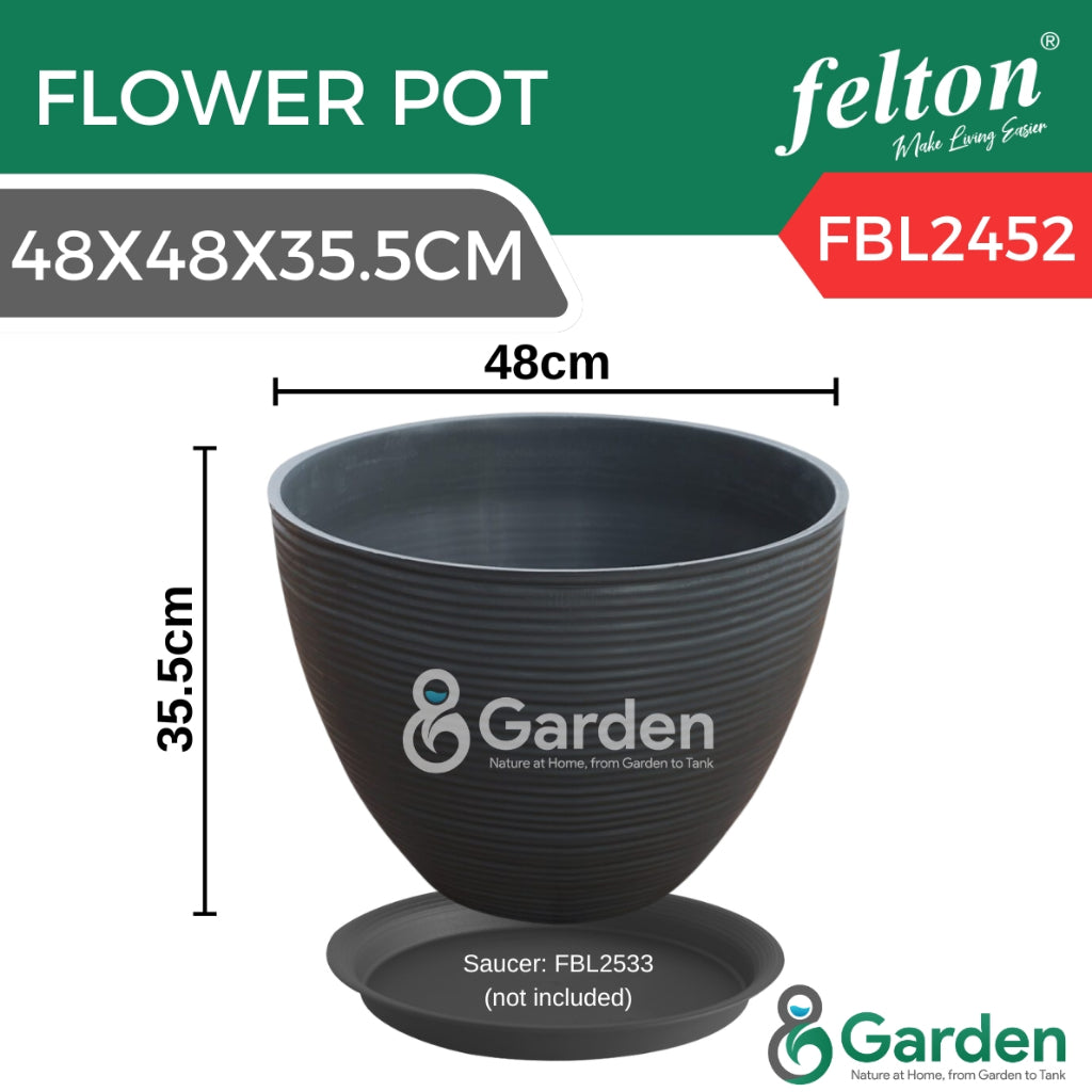Felton Flower Pot FBL2452 – 48x48x35.5cm (Round, Ribbed Design, Durable Plastic)