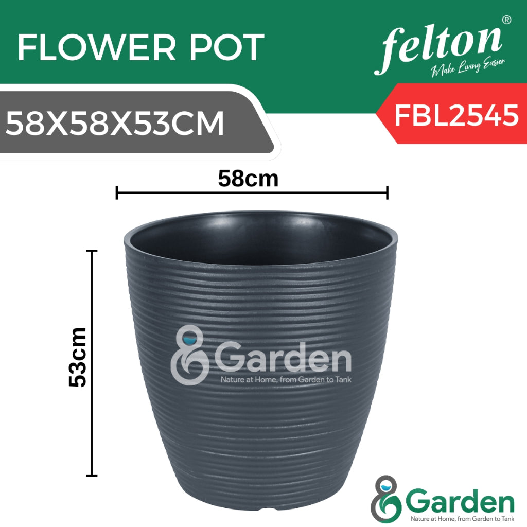 Felton Flower Pot FBL2545 – 58x58x53cm (Tall Round, Ribbed Design, Durable Plastic)