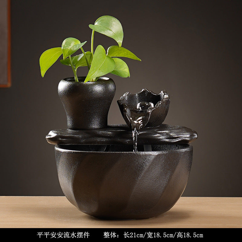Tabletop Water Fountain with Plant Pot | Indoor Feng Shui Decor