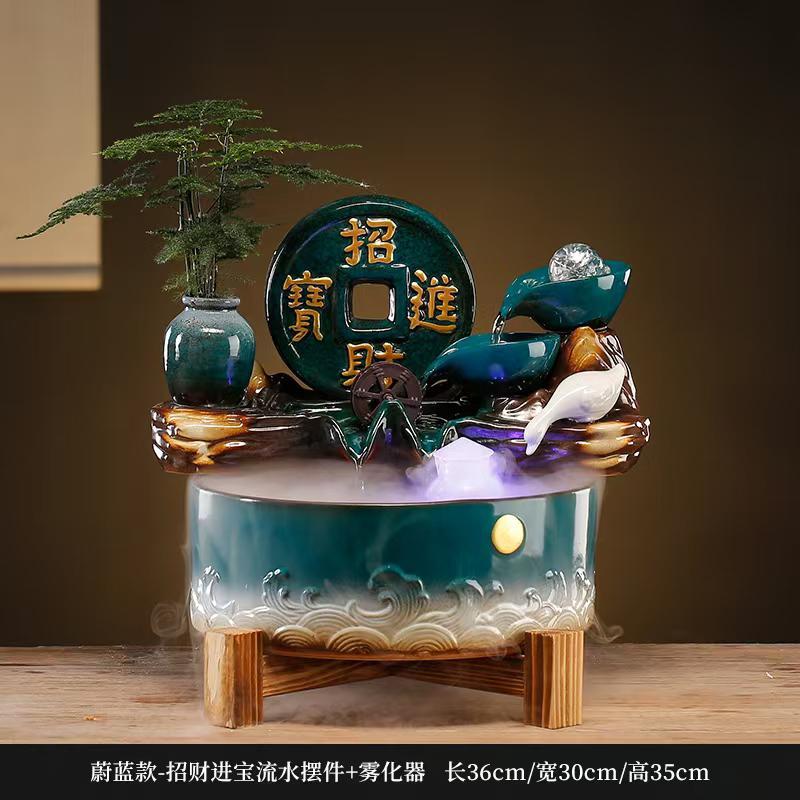 Ceramic Feng Shui Water Flowing Ornaments Home Mini Fountain Waterwheel Desktop Indoor Waterfall