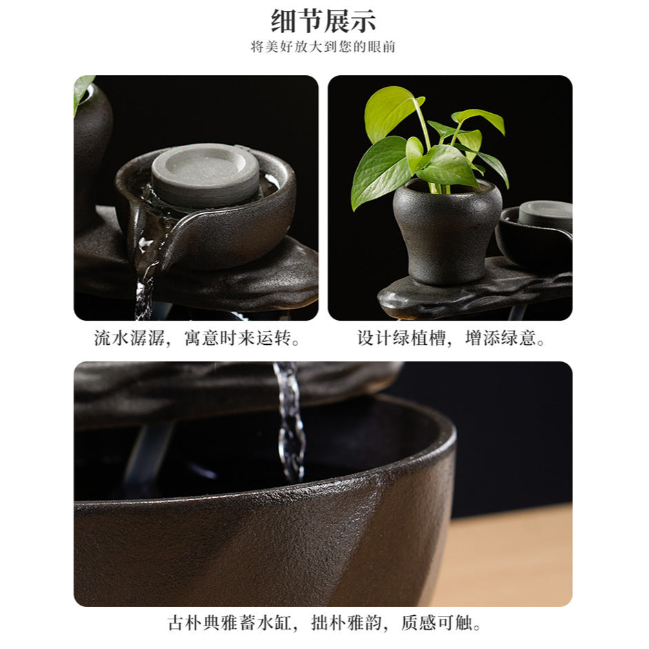Tabletop Water Fountain with Plant Pot | Indoor Feng Shui Decor