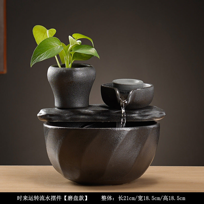 Tabletop Water Fountain with Plant Pot | Indoor Feng Shui Decor