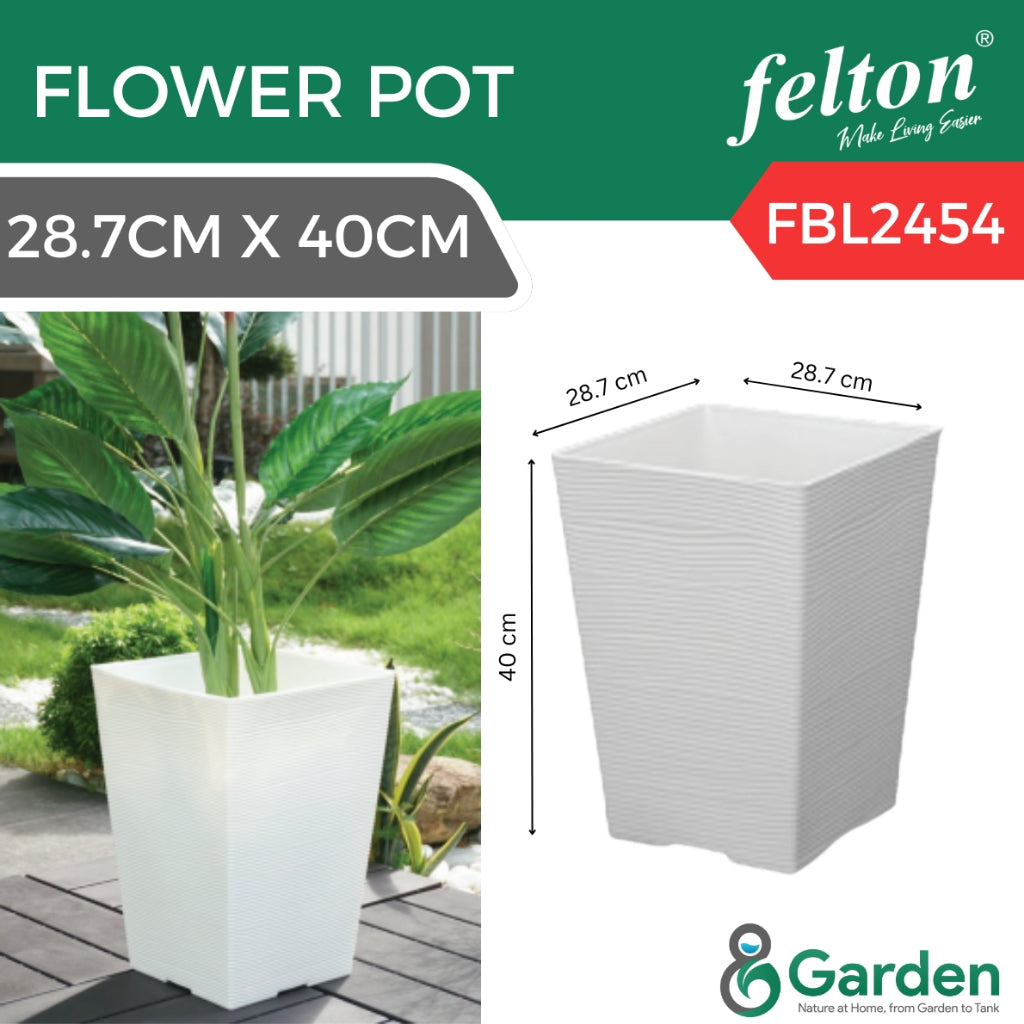 Felton Square Pot FBL 2453/2454/2455 Pasu Bunga Plastik | Modern Plant Pot for Indoor Outdoor Garden Use Flower Pot