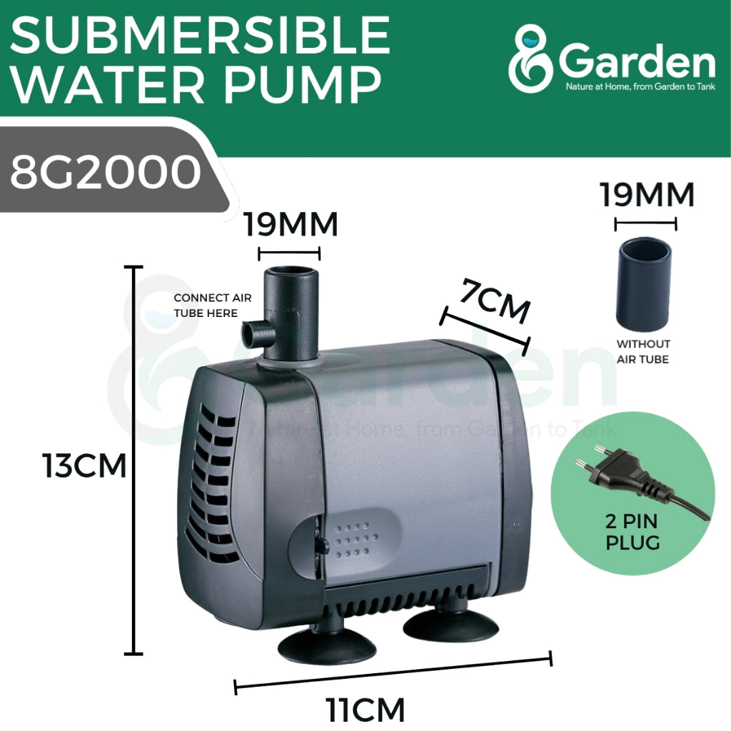 8GARDEN Submersible Water Pump 500 / 2000 / 3000L/H | Ultra Quiet | Adjustable Flow | Aquarium | Pond | Hydroponic