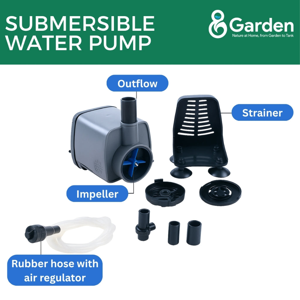 8GARDEN Submersible Water Pump 500 / 2000 / 3000L/H | Ultra Quiet | Adjustable Flow | Aquarium | Pond | Hydroponic