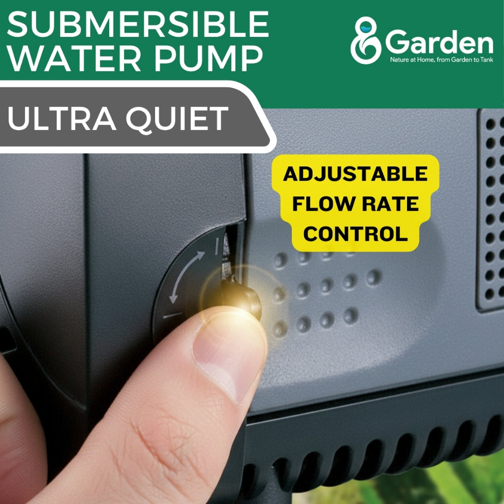 8GARDEN Submersible Water Pump 500 / 2000 / 3000L/H | Ultra Quiet | Adjustable Flow | Aquarium | Pond | Hydroponic