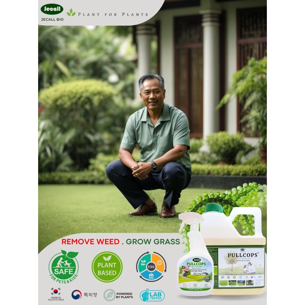 Jecall-Bio Pullcops (1L) – Pembunuh Rumpai Mesra Alam, Non-Toxic, Selektif, Lawn & Carpet Grass Weed Killer