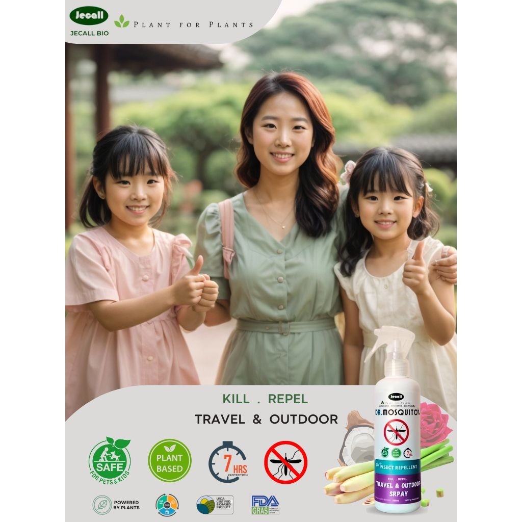 Jecall-Bio DrMosquito Spray 250ml – Penghalau Nyamuk Bayi, Plant-Based, Skin Safe, Travel Anti-Mosquito