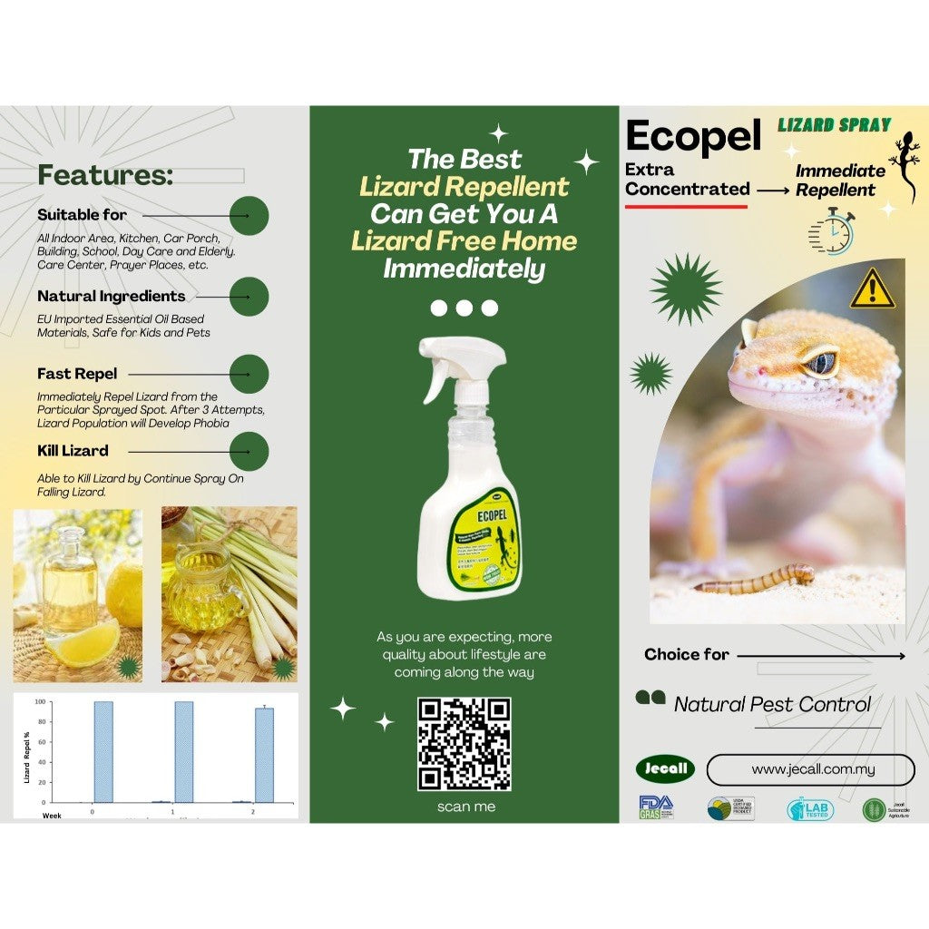 Jecall-Bio Ecopel 500ml – Ubat Cicak Semula Jadi, Natural Lizard Repellent, Spray Racun Cicak, Knockdown Effect