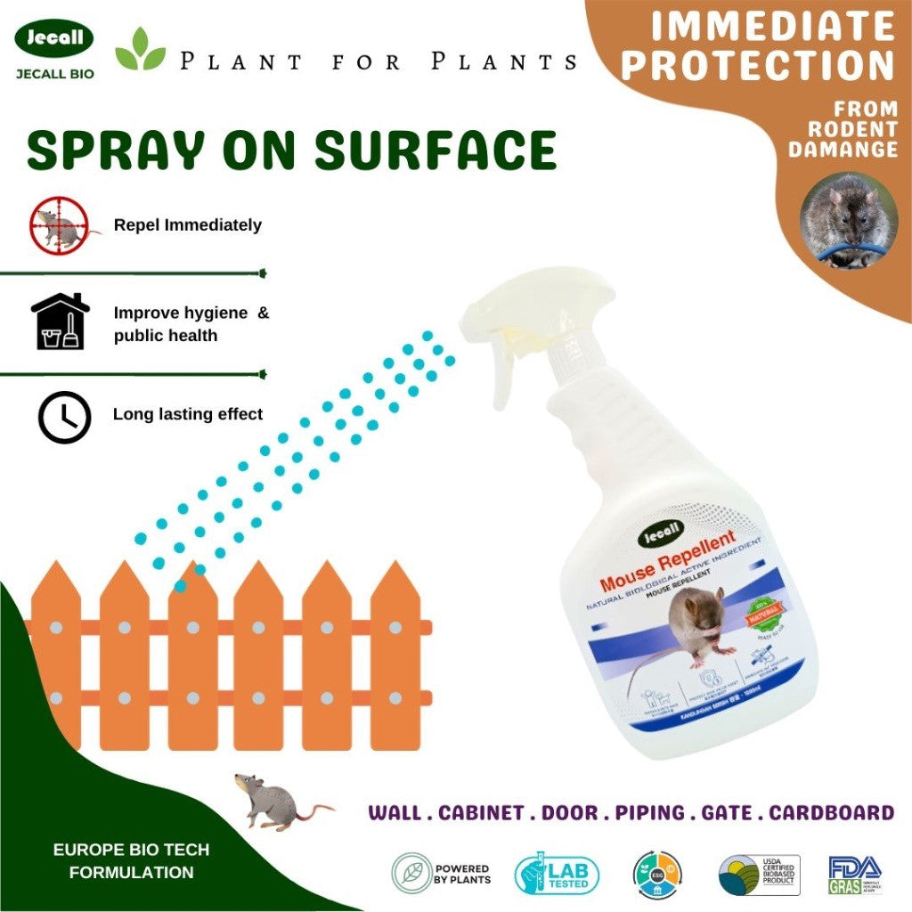 Jecall-Bio Mouse Repellent 500ml – Spray Tikus Organik, Halau Tikus, Natural Rat Repel, Ubat Tikus