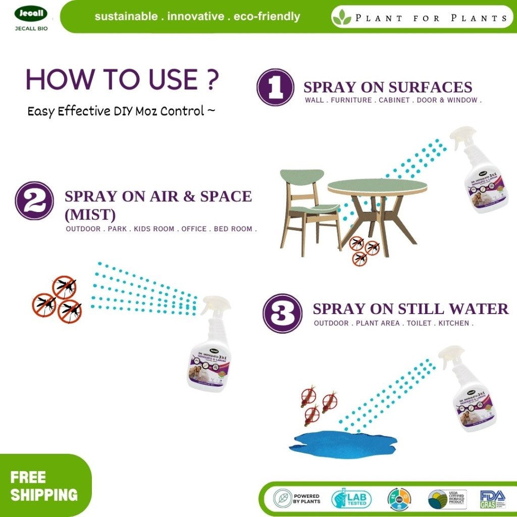 Jecall-Bio DrMosquito 3in1 Spray 1L – Penghalau Nyamuk Bayi, Anti Jentik & Larva, Natural Mosquito Repellent