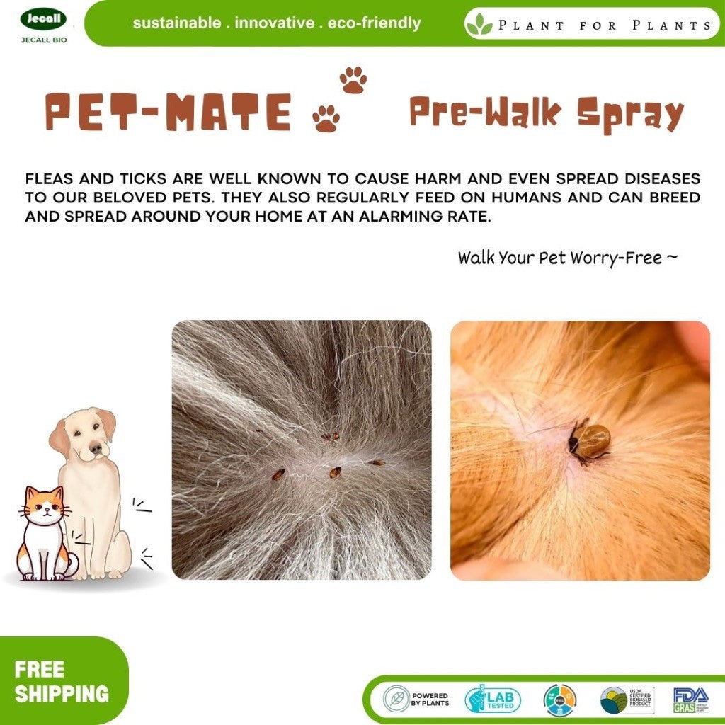 Jecall-Bio PET-MATE Pre-Walk Spray 250ml – Ubat Kutu Semula Jadi, Repellent Kutu & Hama untuk Anjing & Kucing