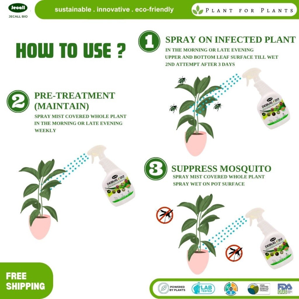 Jecall-Bio Debug F22 1L – Spray Racun Serangga Organik, Natural Insect Repellent for Indoor Plants