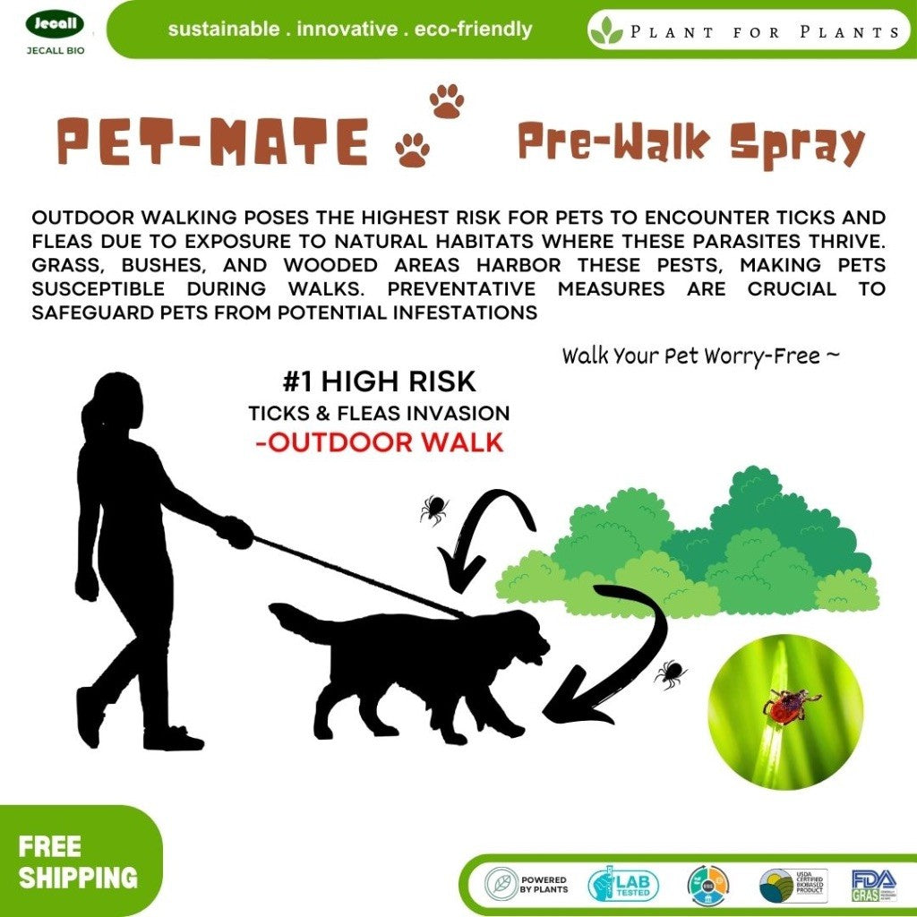 Jecall-Bio PET-MATE Pre-Walk Spray 250ml – Ubat Kutu Semula Jadi, Repellent Kutu & Hama untuk Anjing & Kucing